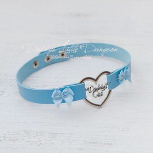 Blue Daddy's Girl Charm Heart Day Collar Lolita Cosplay Choker Satin Bows